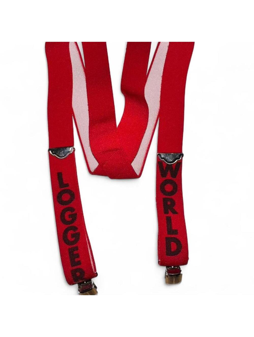 Vintage Loggers World Red Suspenders Bold Logo 1.5” Wide